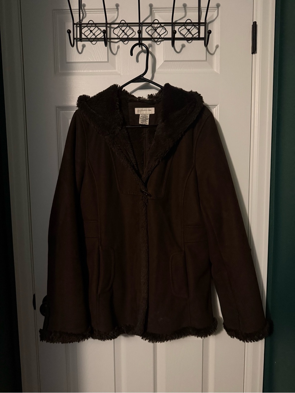 Jones New York Dark Brown Teddy Jacket with Hood